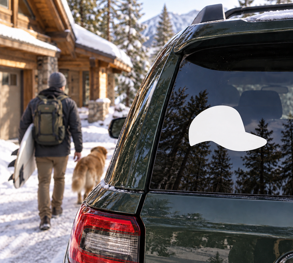 White referee whistle vinyl decal on a car rear window