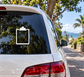 Clipboard vinyl decal on car window, white outline with top handle