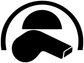 Referee whistle vinyl decal close-up, bold black icon with white ring