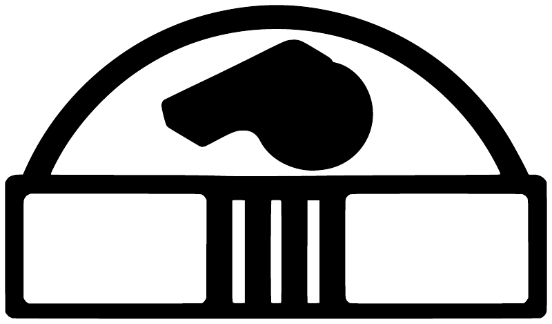 Black and white vinyl referee gate logo decal with arch outline and three vertical bars