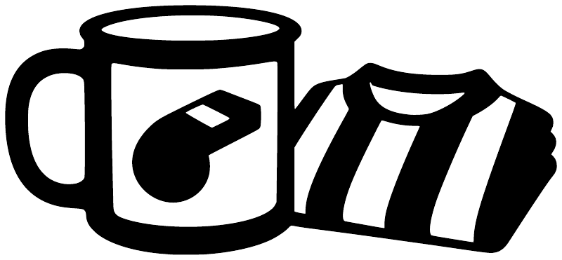 Vinyl decal close-up: referee hat and ball with striped bag and cup, black and white