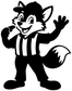 Referee fox vinyl decal mascot wearing black-and-white striped shirt, waving