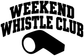 Weekend Whistle Club vinyl decal, black text with whistle icon on white