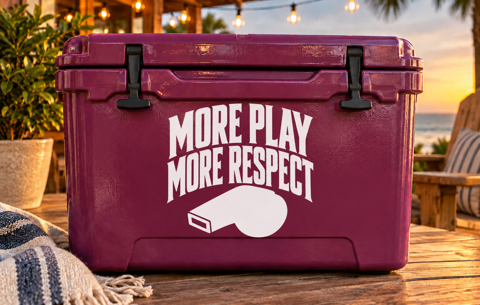 Vinyl decal: "More Play More Respect" referee whistle icon