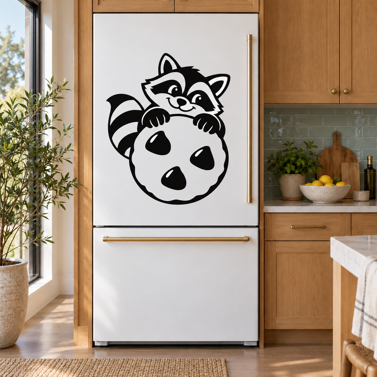 Raccoon and panda face vinyl decal for refrigerator doors