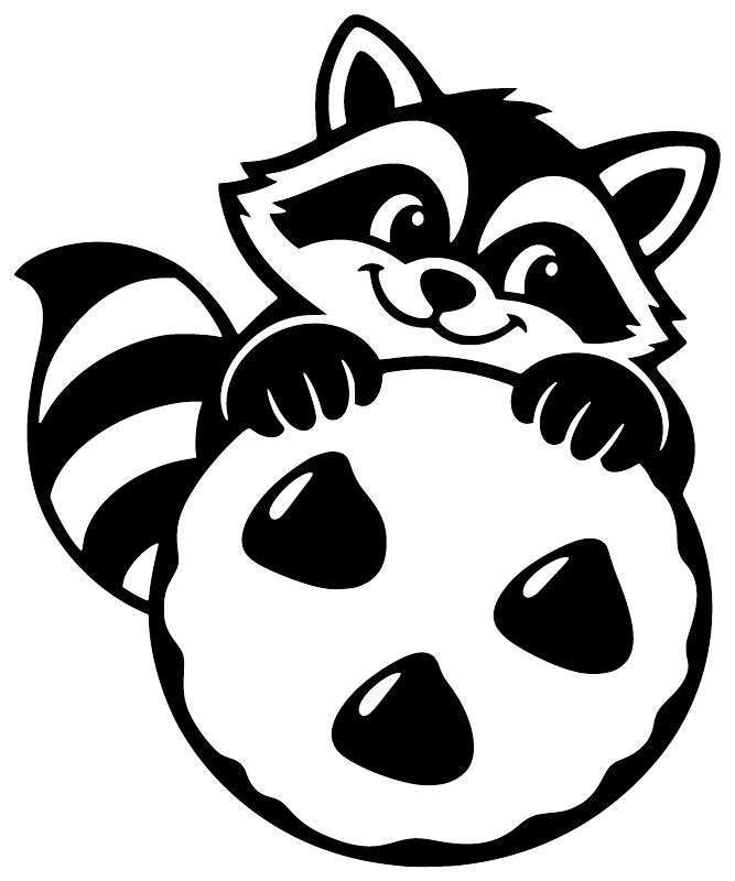 Raccoon and panda face vinyl decal sticker, bold black-and-white design