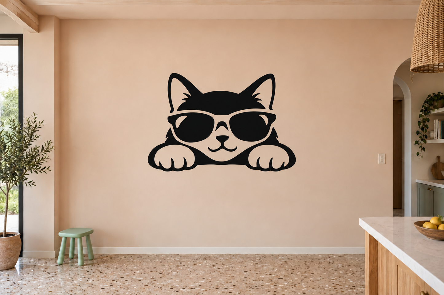 Cat sunglasses vinyl decal for refrigerators, black silhouette