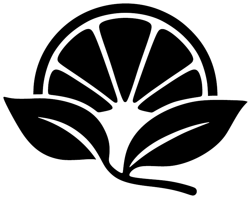 Citrus sunrise vinyl decal close-up, black citrus blossom with white sun rays