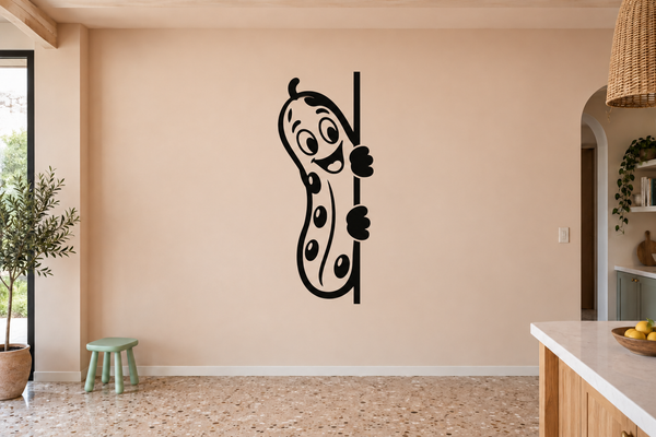 Peeking pickle vinyl decal for refrigerator, black outline cartoon face and thumbs up