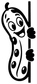 Peeking pickle vinyl decal close-up, black outline cartoon eyes and thumbs
