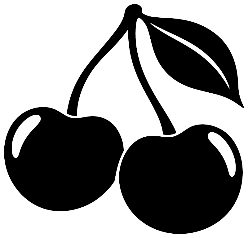 Close-up of black cherry vinyl decal with leaf and curved stems