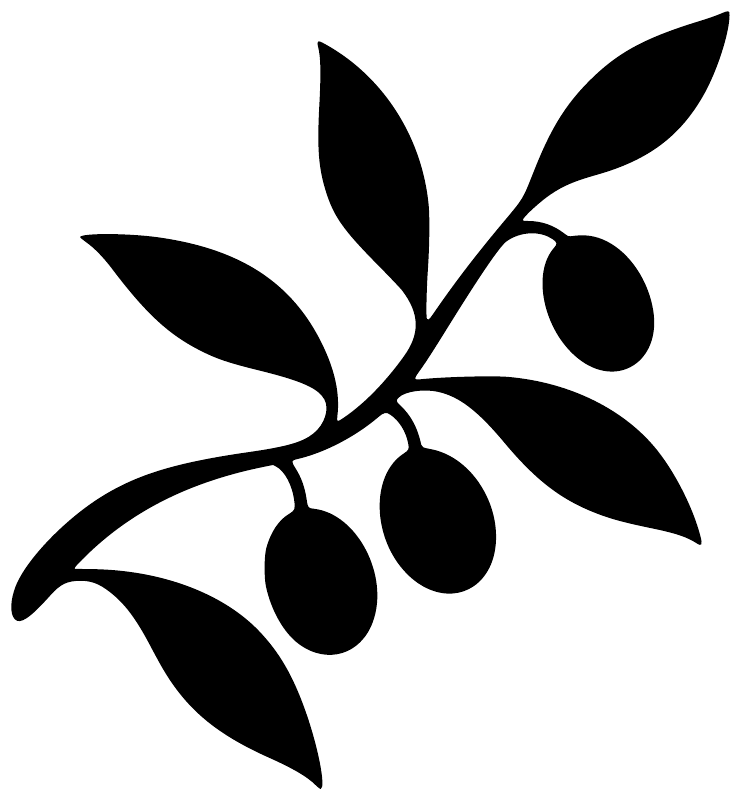 Close-up black olive branch vinyl decal with five leaves and three olives