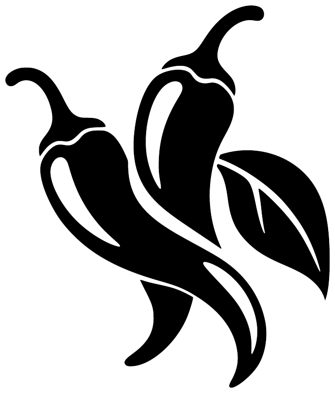 Close-up black chili heat vinyl decal showing three stylized pepper silhouettes