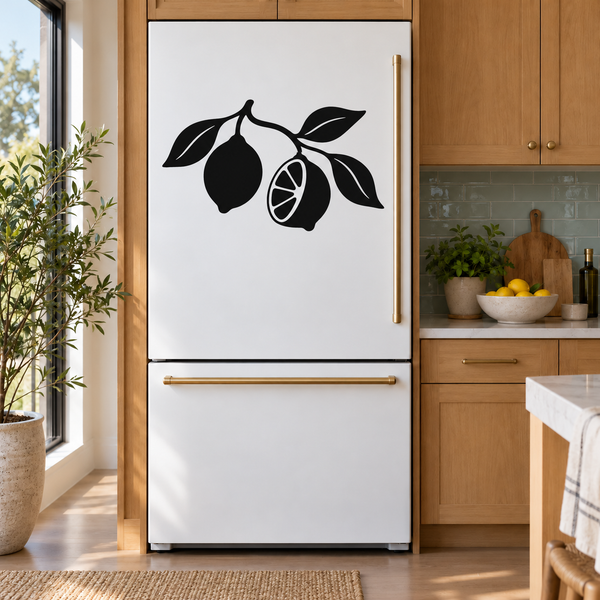 Black lemon leaf arch vinyl decal for refrigerator door