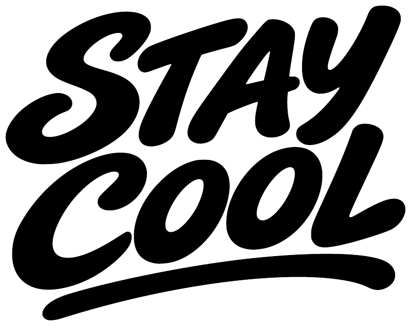 "STAY COOL" vinyl decal lettering in black and white bold script