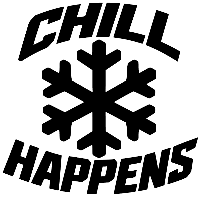 Black vinyl decal featuring "CHILL HAPPENS" lettering with snowflake symbol