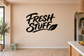 Vinyl refrigerator decal with bold 'Fresh Stuff' script text in black