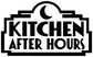 Black vinyl decal close-up: arched "Kitchen After Hours" text with moon icon