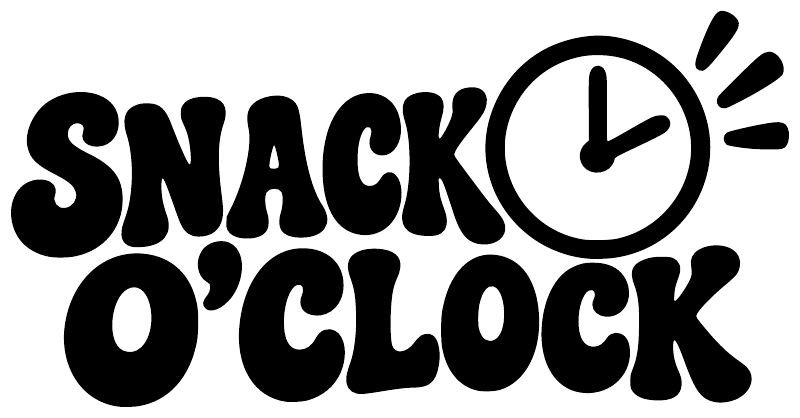 Close-up of black "SNACK O'CLOCK" vinyl decal with clock icon