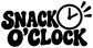 Close-up of black "SNACK O'CLOCK" vinyl decal with clock icon