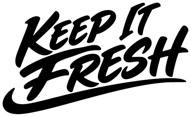 Vinyl decal with stylized black “KEEP IT FRESH” lettering on a white surface