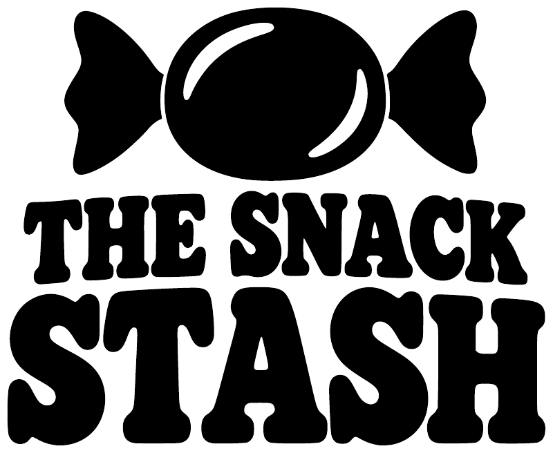 Black vinyl decal close-up reading 'THE SNACK STASH' with candy icon graphic.