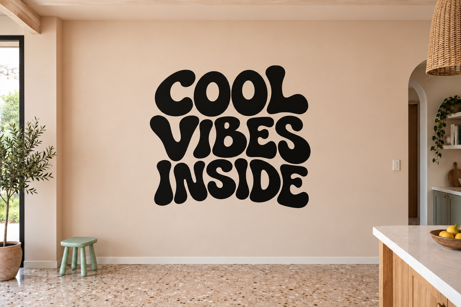 Black "Cool Vibes Inside" vinyl wall decal, bold lettering