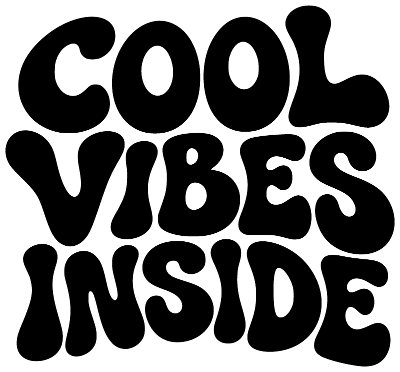 Close-up black "Cool Vibes Inside" vinyl decal letters