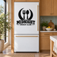 Midnight Snack Club vinyl decal with black fork and spoon logo and bold text
