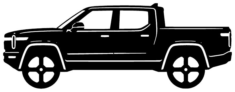 Rivian R1T side profile vinyl decal, black truck outline graphic