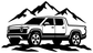 White Rivian pickup truck and mountain vinyl decal, die-cut outline
