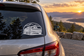 Rivian R1T rear window vinyl decal with mountain and truck graphic