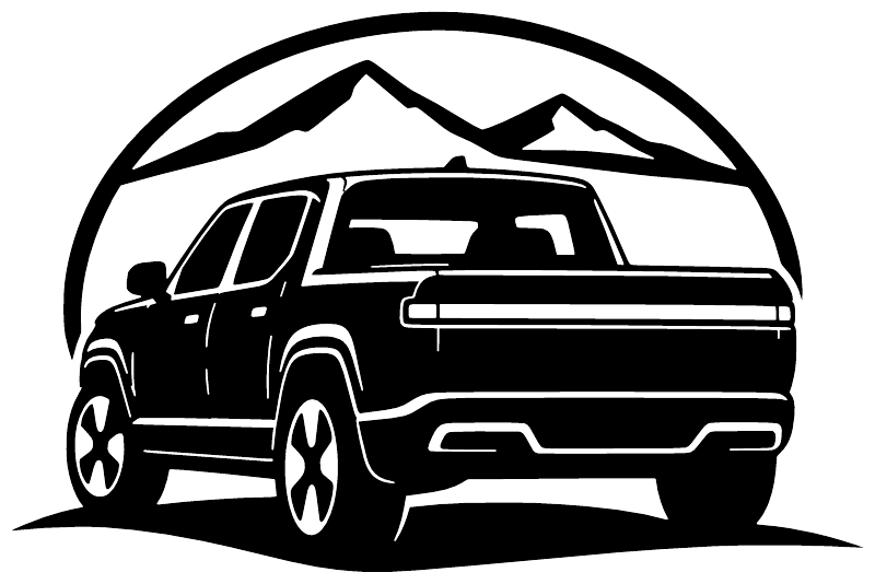 R1T adventure rear vinyl decal graphic with truck and mountain outline