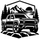 Black and white off-road truck vinyl decal with mountains, pine trees, and desert-style lines
