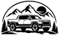Vinyl decal graphic: off-road pickup with mountain range, trees, and circular border