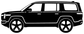 Rivian R1S side profile vinyl decal, white SUV with star-wheel icon wheels