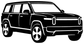 Rivian R1S front three-quarter vinyl decal, black outline car graphic.