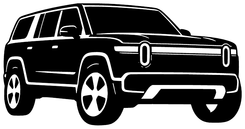 White-outlined black SUV vinyl decal artwork, side profile with wheels