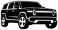 White-outlined black SUV vinyl decal artwork, side profile with wheels