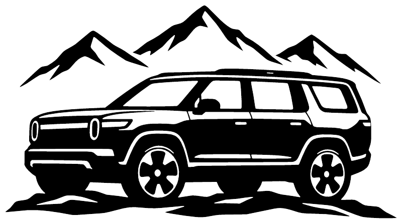 White SUV side-profile vinyl decal with mountains and rocks graphic