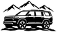 White SUV side-profile vinyl decal with mountains and rocks graphic