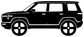 Rivian R2 side profile vinyl decal: white SUV side graphic on black