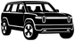 Vinyl decal with white Rivian R2 front three-quarter truck graphic on black