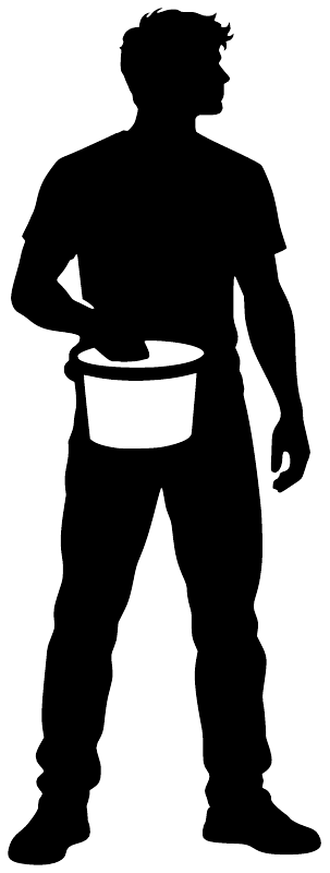 Climber silhouette vinyl decal holding chalk bucket, side view
