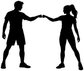 Vinyl decal of two climber silhouettes facing each other with hands extended