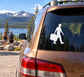 Car vinyl decal of a person walking with a duffel bag, white silhouette