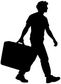 Silhouette vinyl decal of a person walking with duffel bag, black graphic