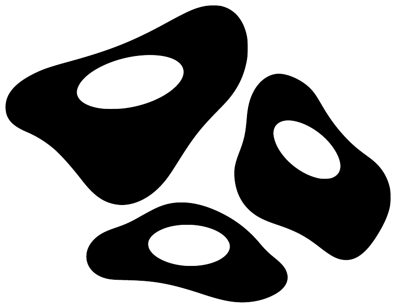Rock climbing hold vinyl decal trio, close-up: three black holds with white ovals.