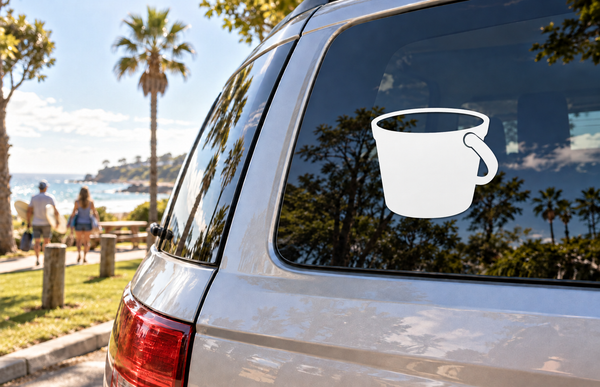 White chalk bucket vinyl decal with handle on dark car window
