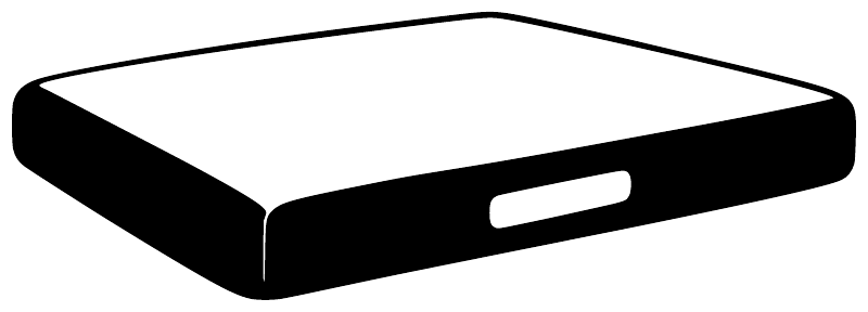 Folded crash pad icon vinyl decal with white outline on black background